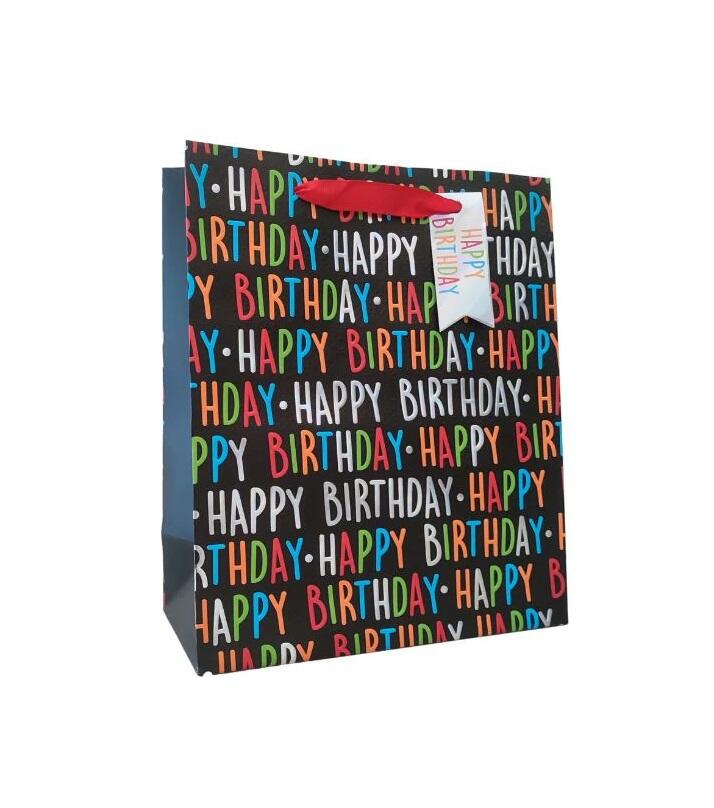 Paper Bag Embossed Birthday Medium Assorted 1 count