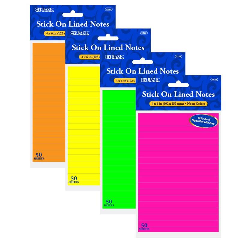 BAZIC 50 4X6 NEON STICK NOTES