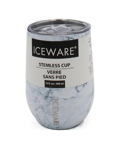 Marble Double Wall Stemless Wine Cup Assorted White/Pink 14oz