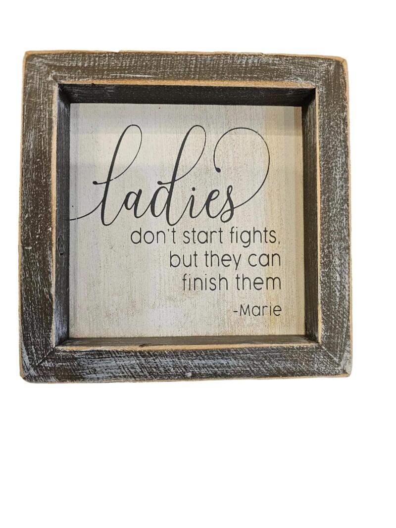 Wall Decor Ladies Fight Wood White/Gray 5x5x1.5
