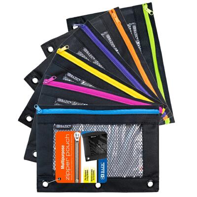 Bazic Noir Neon 3 Ring Pencil Pouch