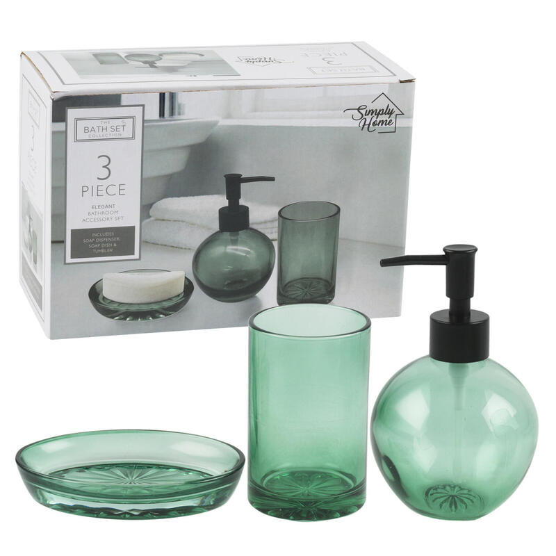 Green Glass Bathroom Set 3pc