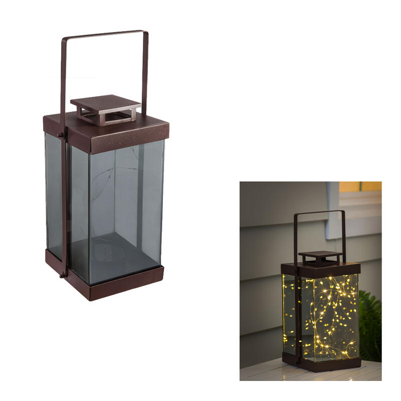 Led Mirrored Lantern W/Time Bronze Metal And Glass 5.75x11.5H