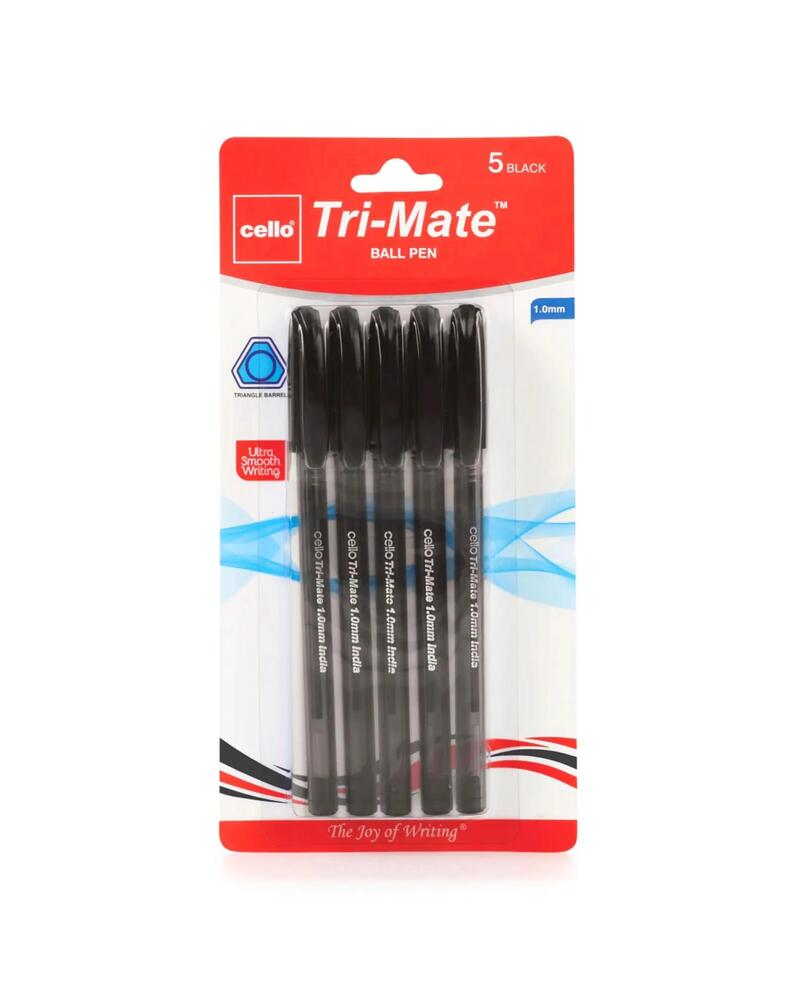 Bic Tri-Mate Stick Black Ball Pen 5 pack