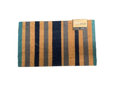 J&M Blue Stripe Vinyl Back Coir Doormat 17x29