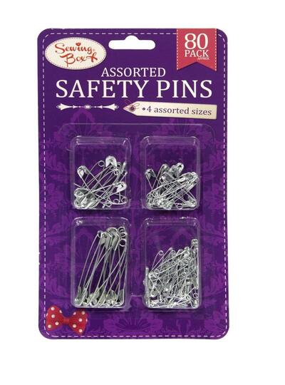 Sewing Box Safety Pins Silver Assorted Sizes 80 count