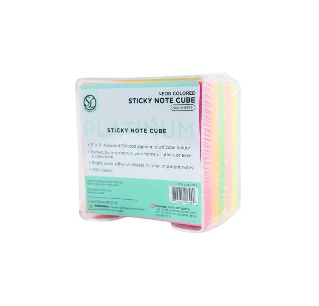 Supply Line Sticky Note Cube Neon 500 Sheet