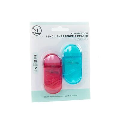 Supply Line Combination Pencil Sharpener And Eraser Assorted 2 count