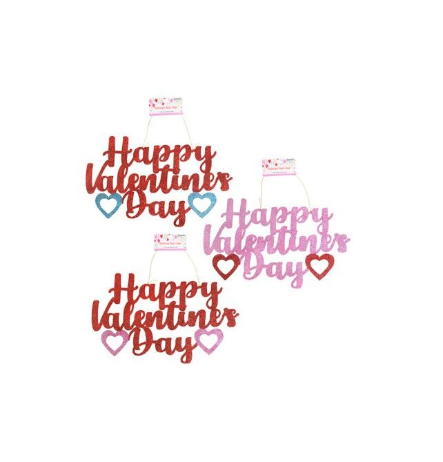 Hanging Decor Happy Valentine Day Glitter Sign Assorted 1 count