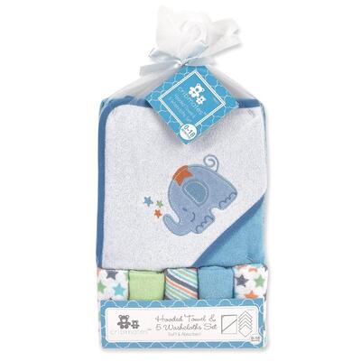 DIS Cribmates Hooded Bath Towel & 5 Washcloths Blue