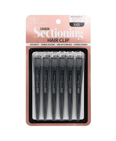 SE Carbon Sectioning Hair Clip Black 6 pieces