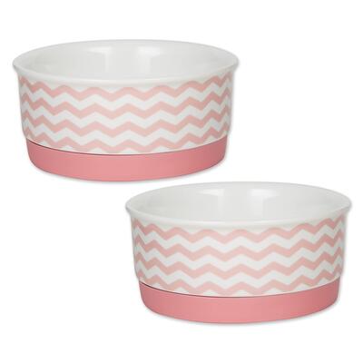 Bone Dry Chevron Ceramic Pet Bowl Medium Pink